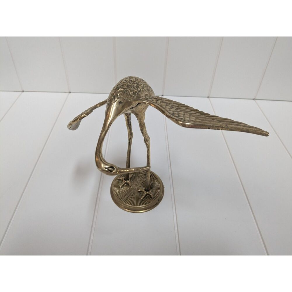 Vintage 100% Solid Brass Crane Statue - Item #198 - SEI - Made in Taiwan